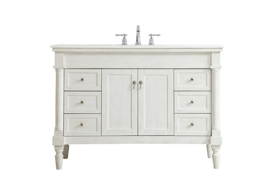 Elegant Furniture & Lighting - Lexington 48 inch Single Bathroom vanity in Antique White with ivory white engineered marble - VF13048AW-VW veiw 1