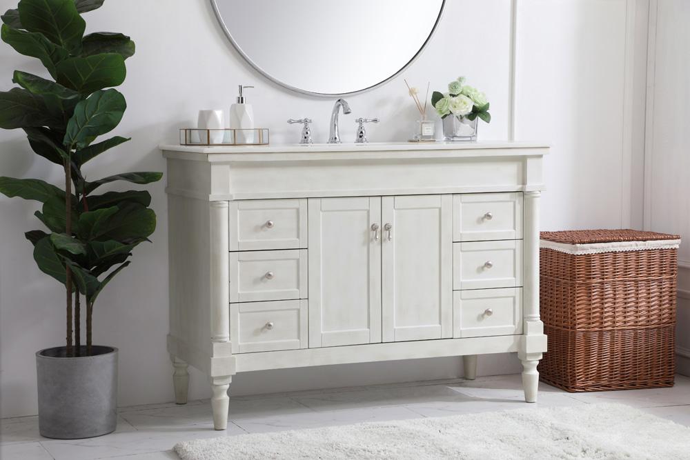 Elegant Furniture & Lighting - Lexington 48 inch Single Bathroom vanity in Antique White with ivory white engineered marble - VF13048AW-VW veiw 3