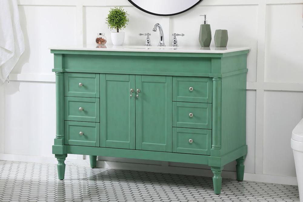 Elegant Furniture & Lighting - Lexington 48 inch Single Bathroom vanity in vintage mint with ivory white engineered marble - VF13048VM-VW veiw 3