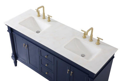 Elegant Furniture & Lighting - Lexington 60 inch double bathroom vanity in blue - VF13060DBL veiw 3