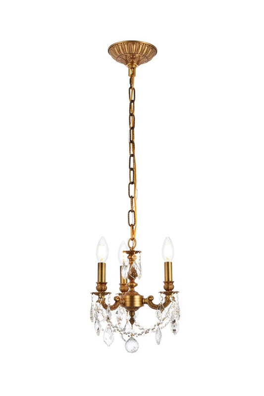 Elegant Furniture & Lighting - Lillie 3 light French Gold Pendant Clear Royal Cut Crystal - 9103D10FG/RC veiw 1