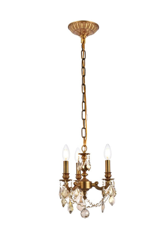 Elegant Furniture & Lighting - Lillie 3 light French Gold Pendant Golden Teak (Smoky) Royal Cut Crystal - 9103D10FG-GT/RC veiw 1