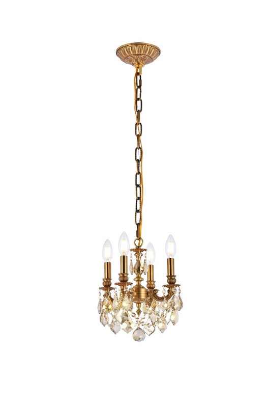 Elegant Furniture & Lighting - Lillie 4 light French Gold Pendant Golden Teak (Smoky) Royal Cut Crystal - 9104D10FG-GT/RC veiw 1