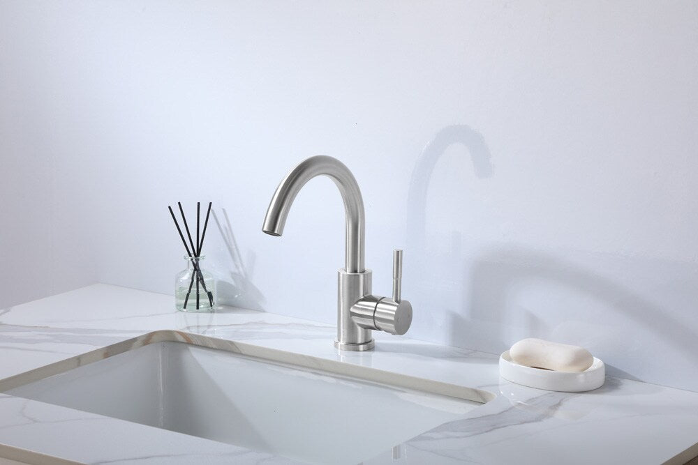 Elegant Furniture & Lighting - Louis Single Hole Single Handle Bathroom Faucet in Brushed Nickel - FAV-1003BNK veiw 2