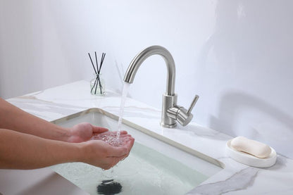 Elegant Furniture & Lighting - Louis Single Hole Single Handle Bathroom Faucet in Brushed Nickel - FAV-1003BNK veiw 6