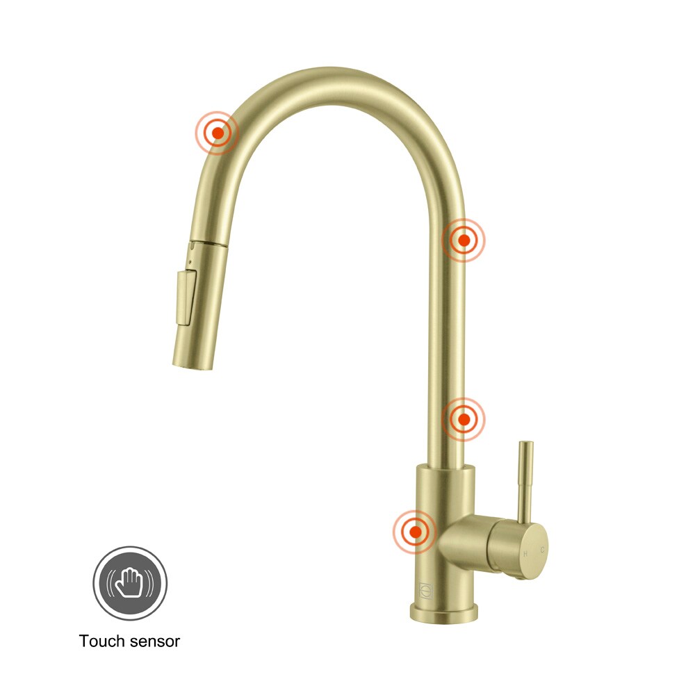 Elegant Furniture & Lighting - Luca Single Handle Pull Down Sprayer Kitchen Faucet with touch sensor in Brushed Gold - FAK-306BGD veiw 2