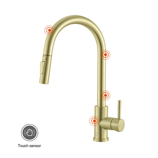 Elegant Furniture & Lighting - Luca Single Handle Pull Down Sprayer Kitchen Faucet with touch sensor in Brushed Gold - FAK-306BGD veiw 2