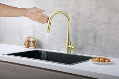 Elegant Furniture & Lighting - Luca Single Handle Pull Down Sprayer Kitchen Faucet with touch sensor in Brushed Gold - FAK-306BGD veiw 7
