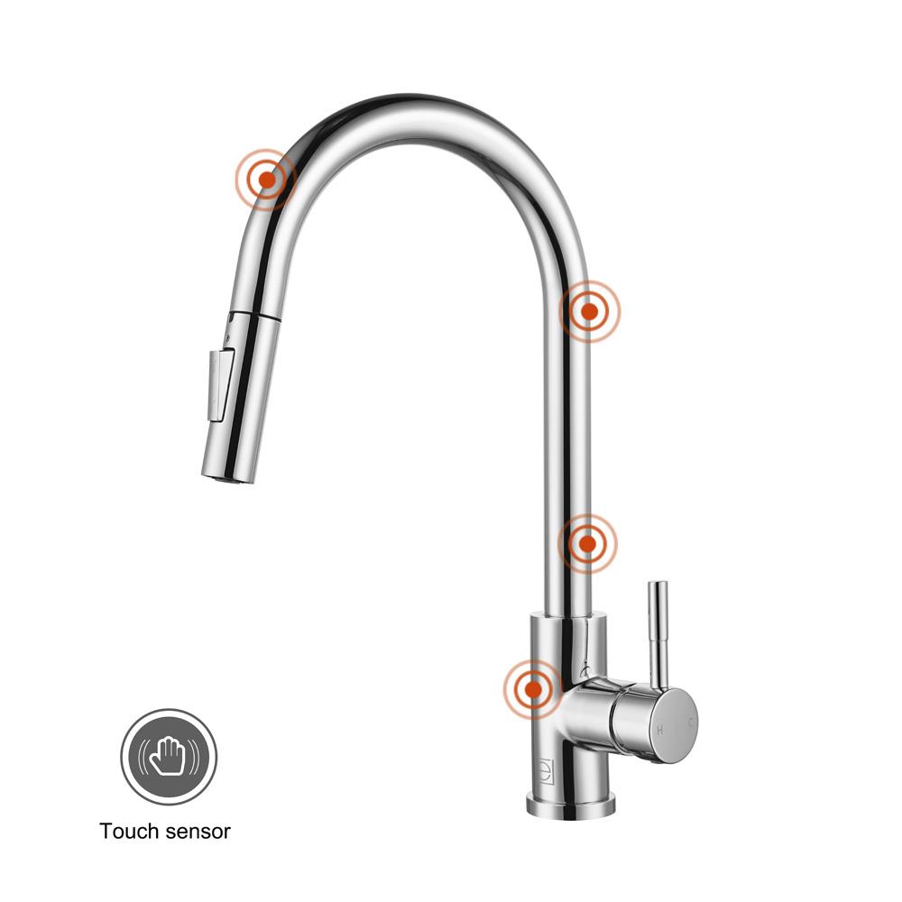 Elegant Furniture & Lighting - Luca Single Handle Pull Down Sprayer Kitchen Faucet with touch sensor in Chrome - FAK-306PCH veiw 2