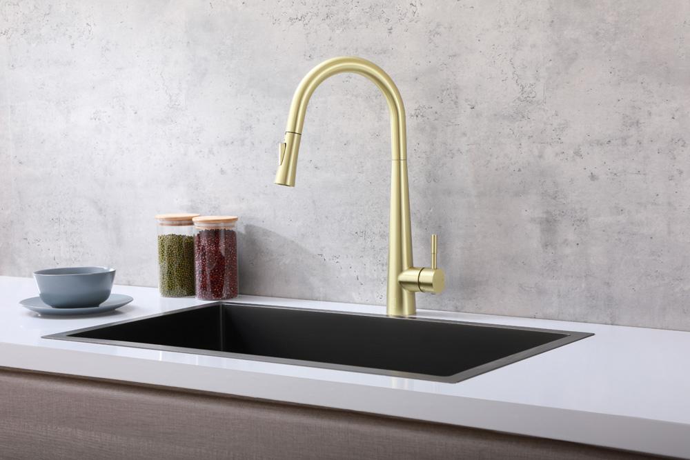 Elegant Furniture & Lighting - Lucas Single Handle Pull Down Sprayer Kitchen Faucet in Brushed Gold - FAK-301BGD veiw 2