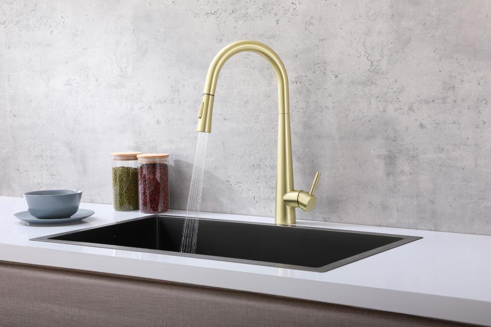 Elegant Furniture & Lighting - Lucas Single Handle Pull Down Sprayer Kitchen Faucet in Brushed Gold - FAK-301BGD veiw 3