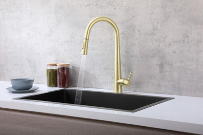 Elegant Furniture & Lighting - Lucas Single Handle Pull Down Sprayer Kitchen Faucet in Brushed Gold - FAK-301BGD veiw 3