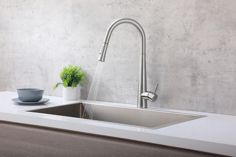 Elegant Furniture & Lighting - Lucas Single Handle Pull Down Sprayer Kitchen Faucet in Brushed Nickel - FAK-301BNK veiw 3