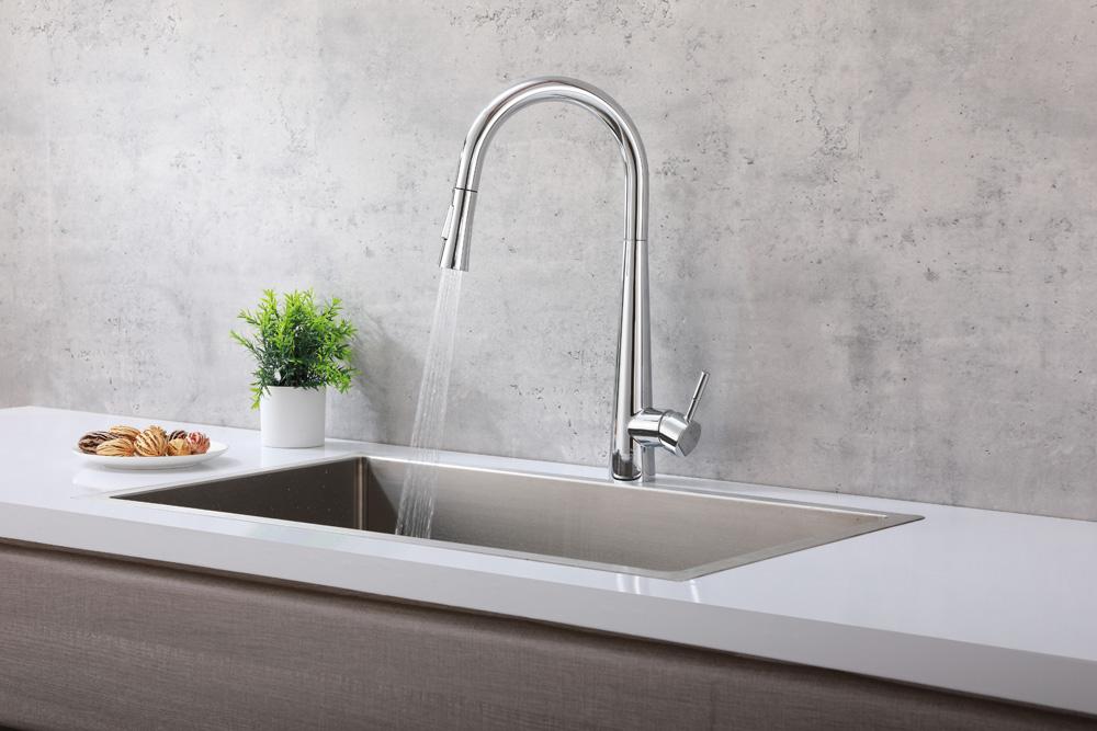 Elegant Furniture & Lighting - Lucas Single Handle Pull Down Sprayer Kitchen Faucet in Chrome - FAK-301PCH veiw 3