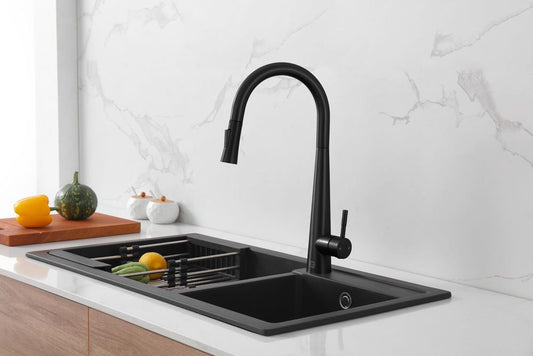 Elegant Furniture & Lighting - Lucas Single Handle Pull Down Sprayer Kitchen Faucet in Matte Black - FAK-301MBK veiw 2