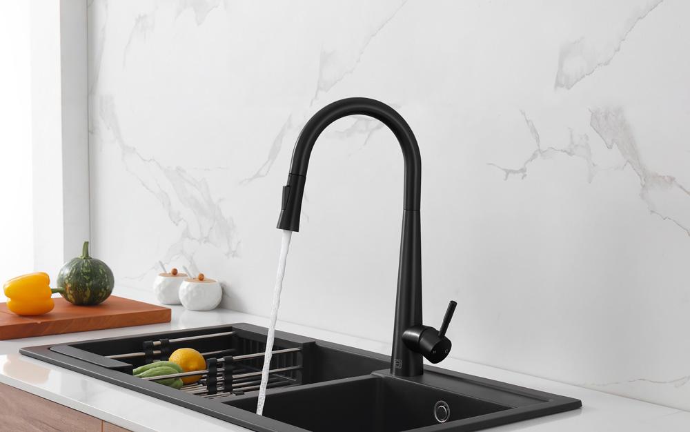 Elegant Furniture & Lighting - Lucas Single Handle Pull Down Sprayer Kitchen Faucet in Matte Black - FAK-301MBK veiw 3