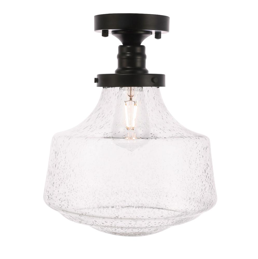 Elegant Furniture & Lighting - Lyle 1 light Black and Clear seeded glass Flush mount - LD6240BK view 1