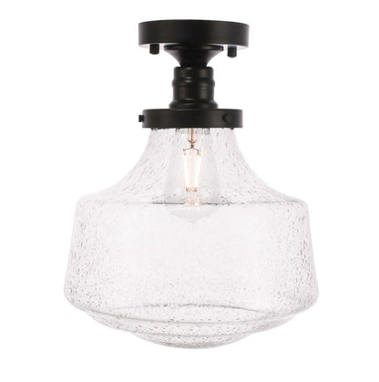 Elegant Furniture & Lighting - Lyle 1 light Black and Clear seeded glass Flush mount - LD6240BK view 1