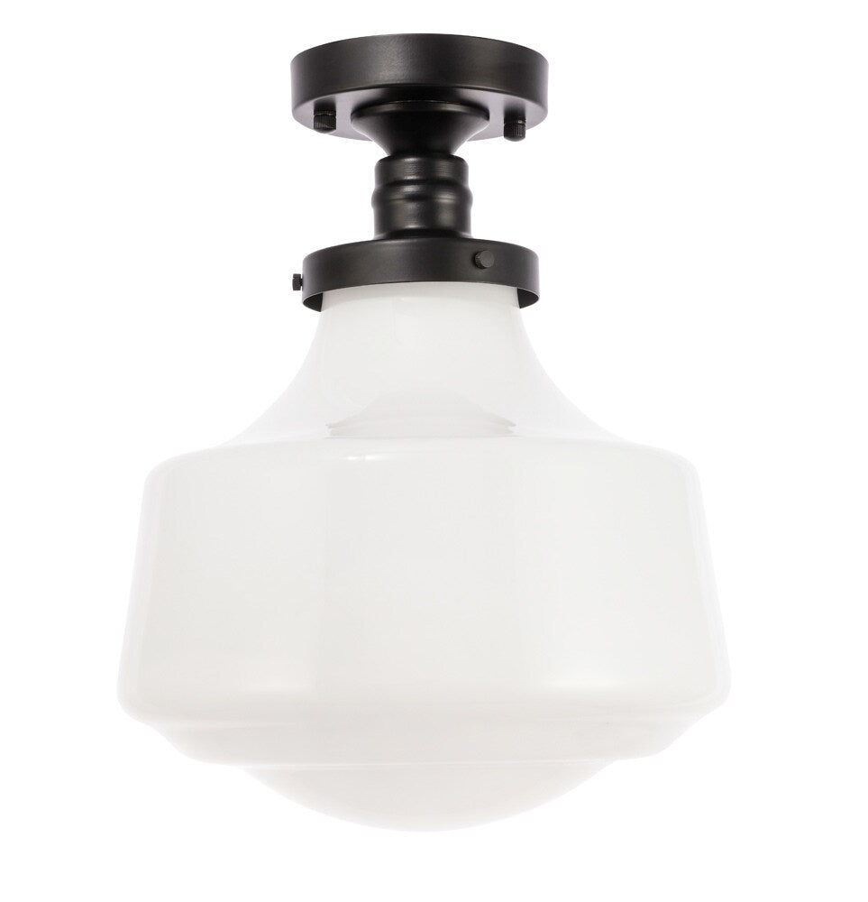 Elegant Furniture & Lighting - Lyle 1 light Black and frosted white glass Flush mount - LD6243BK veiw 1