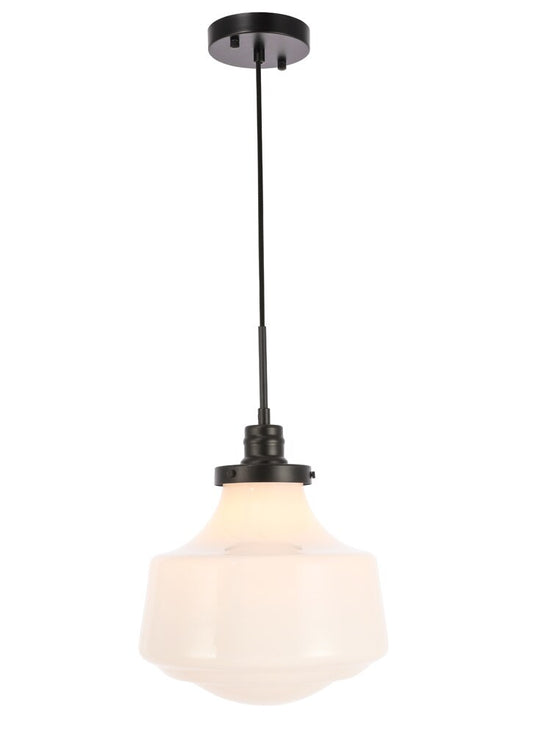 Elegant Furniture & Lighting - Lyle 1 light Black and frosted white glass pendant - LD6261BK veiw 1