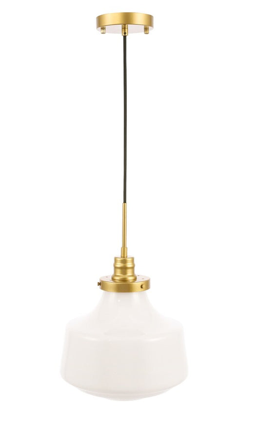 Elegant Furniture & Lighting - Lyle 1 light Brass and frosted white glass pendant - LD6263BR veiw 1