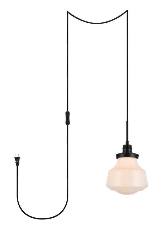 Elegant Furniture & Lighting - Lyle 1 light Black and frosted white glass plug in pendant - LDPG6255BK veiw 1