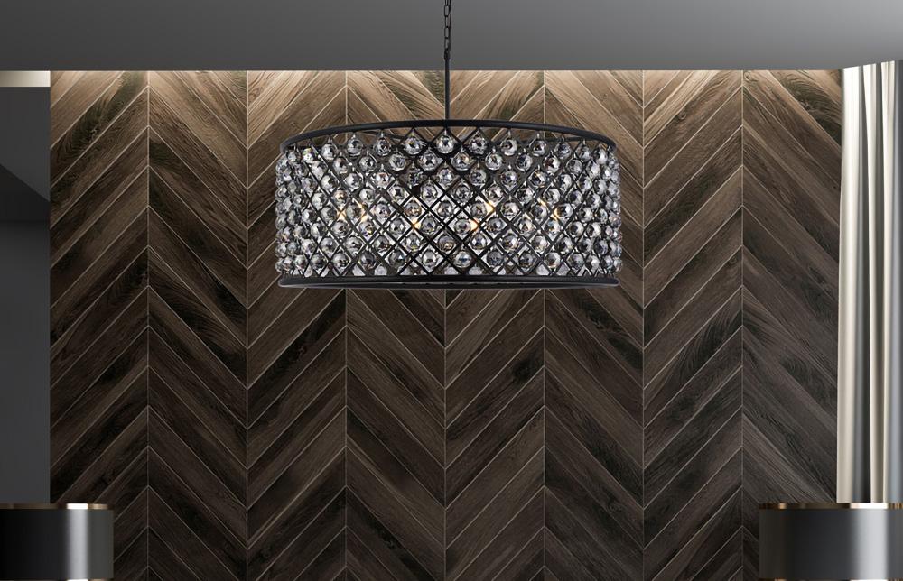 Elegant Furniture & Lighting - Madison 10 light Matte Black Chandelier Silver Shade (Grey) Royal Cut Crystal - 1214G43MB-SS/RC veiw 1