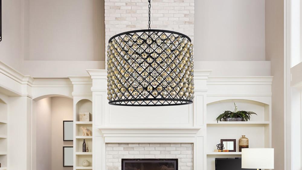 Elegant Furniture & Lighting - Madison 12 light Matte Black Chandelier Golden Teak (Smoky) Royal Cut Crystal - 1206D35MB-GT/RC veiw 1