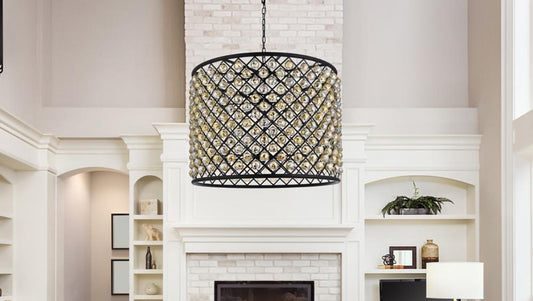 Elegant Furniture & Lighting - Madison 12 light Matte Black Chandelier Golden Teak (Smoky) Royal Cut Crystal - 1206D35MB-GT/RC veiw 1
