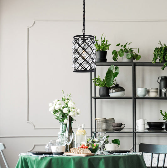Elegant Furniture & Lighting - Madison 1 light Matte Black Pendant Clear Royal Cut Crystal - 1204D8MB/RC