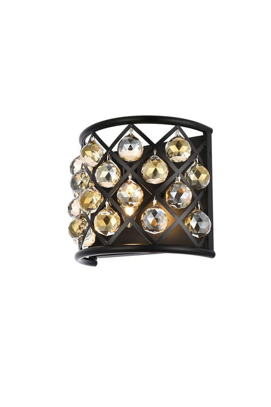 Elegant Furniture & Lighting - Madison 1 light Matte Black Wall Sconce Golden Teak (Smoky) Royal Cut Crystal - 1214W11MB-GT/RC veiw 1