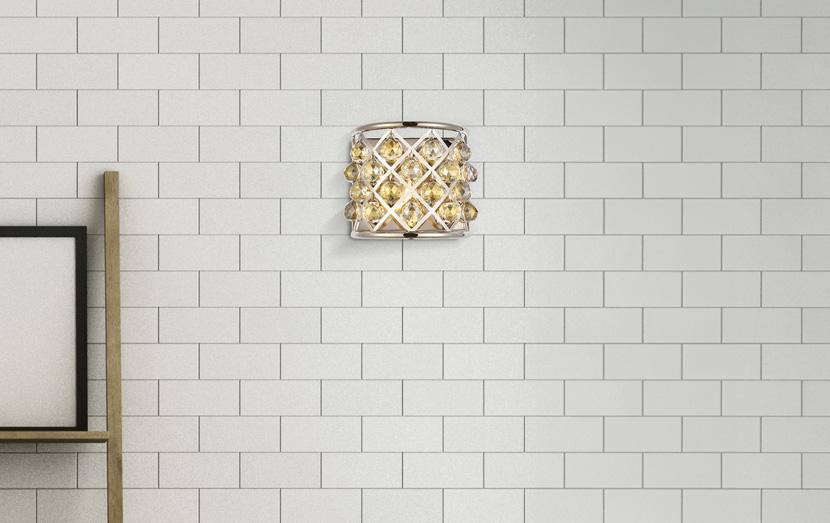Elegant Furniture & Lighting - Madison 1 light polished Nickel Wall Sconce Golden Teak (Smoky) Royal Cut Crystal - 1214W11PN-GT/RC veiw 1