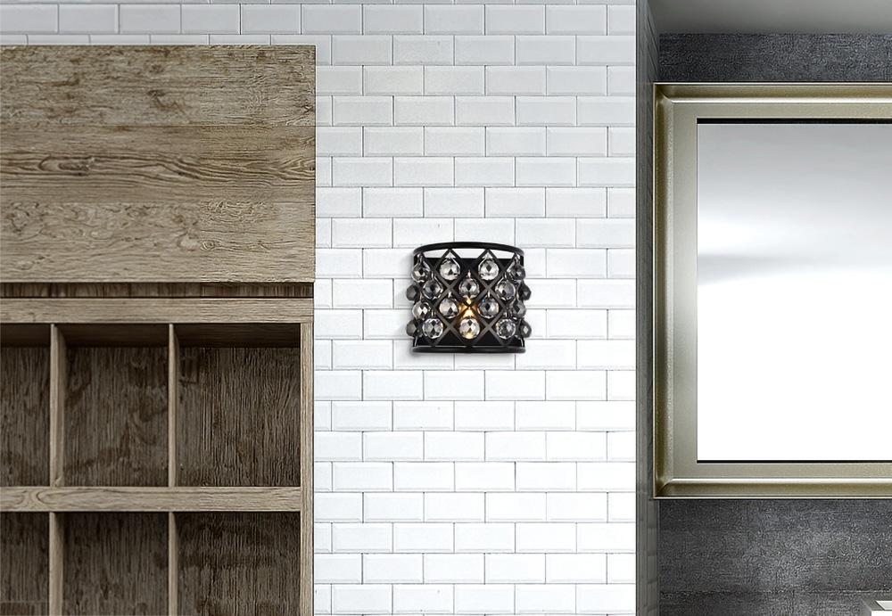 Elegant Furniture & Lighting - Madison 1 light Matte Black Wall Sconce Silver Shade (Grey) Royal Cut Crystal - 1214W11MB-SS/RC veiw 1