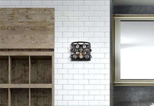 Elegant Furniture & Lighting - Madison 1 light Matte Black Wall Sconce Silver Shade (Grey) Royal Cut Crystal - 1214W11MB-SS/RC veiw 1