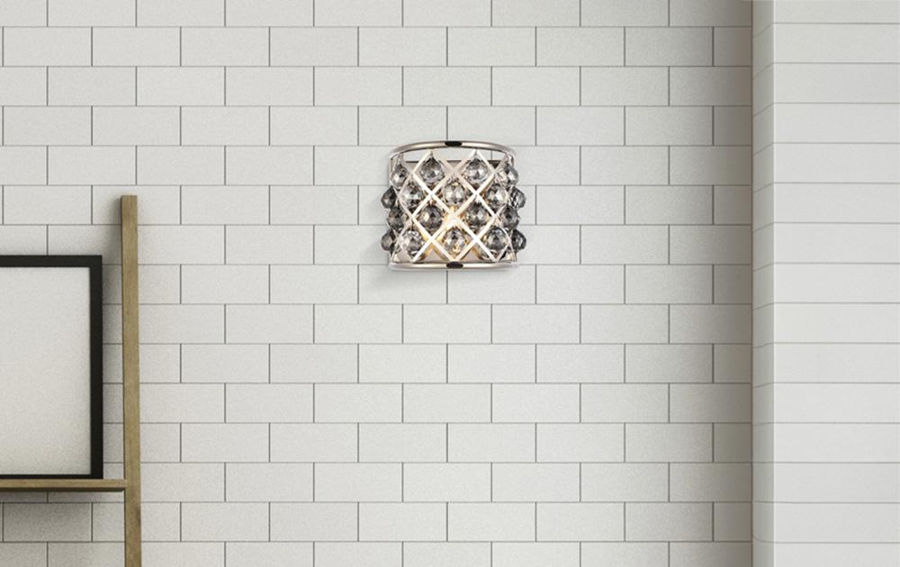 Elegant Furniture & Lighting - Madison 1 light polished Nickel Wall Sconce Silver Shade (Grey) Royal Cut Crystal - 1214W11PN-SS/RC veiw 1