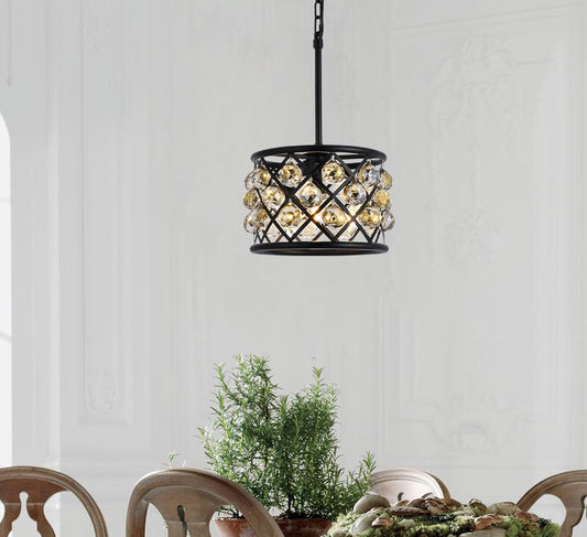 Elegant Furniture & Lighting - Madison 3 light Matte Black Pendant Golden Teak (Smoky) Royal Cut Crystal - 1214D12MB-GT/RC veiw 1