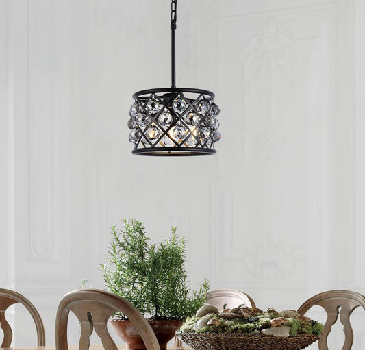 Elegant Furniture & Lighting - Madison 3 light Matte Black Pendant Silver Shade (Grey) Royal Cut Crystal - 1214D12MB-SS/RC veiw 1