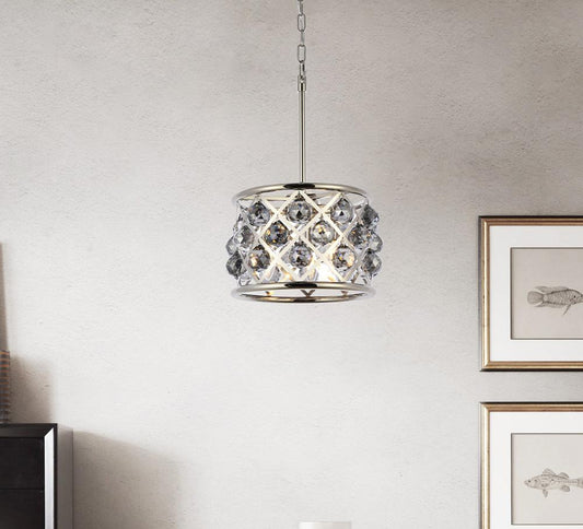 Elegant Furniture & Lighting - Madison 3 light polished Nickel Pendant Silver Shade (Grey) Royal Cut Crystal - 1214D12PN-SS/RC veiw 1