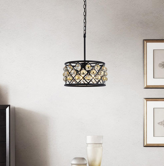 Elegant Furniture & Lighting - Madison 4 light Matte Black Pendant Golden Teak (Smoky) Royal Cut Crystal - 1214D16MB-GT/RC veiw 1