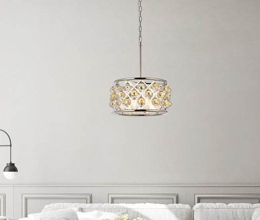 Elegant Furniture & Lighting - Madison 4 light polished Nickel Pendant Golden Teak (Smoky) Royal Cut Crystal - 1214D16PN-GT/RC veiw 1