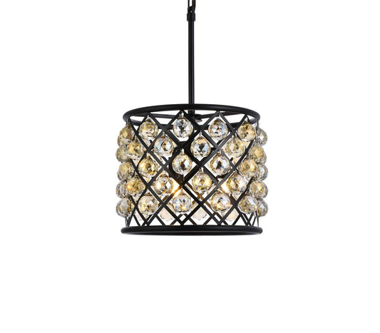 Elegant Furniture & Lighting - Madison 4 light Matte Black Pendant Golden Teak (Smoky) Royal Cut Crystal - 1206D14MB-GT/RC veiw 1