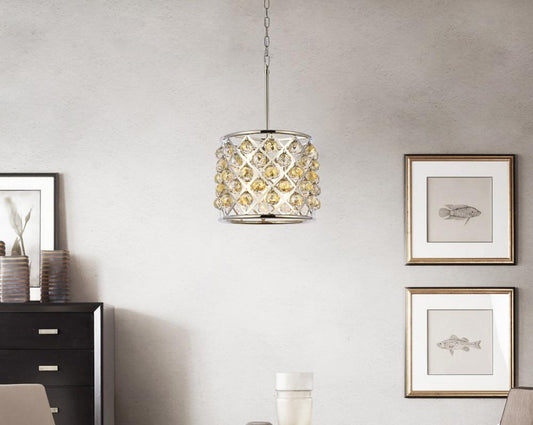 Elegant Furniture & Lighting - Madison 4 light polished nickel Pendant Golden Teak (Smoky) Royal Cut Crystal - 1206D14PN-GT/RC veiw 1