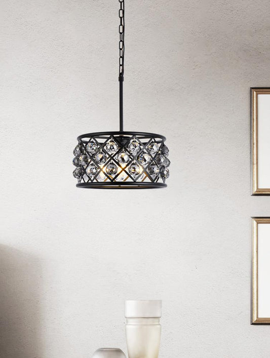 Elegant Furniture & Lighting - Madison 4 light Matte Black Pendant Silver Shade (Grey) Royal Cut Crystal - 1214D16MB-SS/RC veiw 1