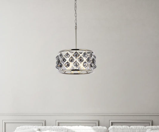 Elegant Furniture & Lighting - Madison 4 light polished Nickel Pendant Silver Shade (Grey) Royal Cut Crystal - 1214D16PN-SS/RC veiw 1