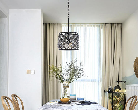 Elegant Furniture & Lighting - Madison 4 light Matte Black Pendant Silver Shade (Grey) Royal Cut Crystal - 1206D14MB-SS/RC veiw 1
