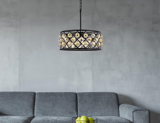 Elegant Furniture & Lighting - Madison 5 light Matte Black Chandelier Golden Teak (Smoky) Royal Cut Crystal - 1214D20MB-GT/RC veiw 1