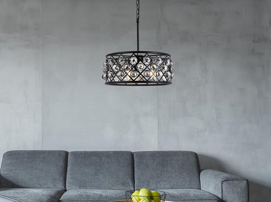 Elegant Furniture & Lighting - Madison 5 light Matte Black Chandelier Silver Shade (Grey) Royal Cut Crystal - 1214D20MB-SS/RC veiw 1