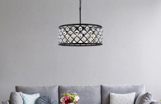 Elegant Furniture & Lighting - Madison 6 light Matte Black Chandelier Clear Royal Cut Crystal - 1214D25MB/RC veiw 1