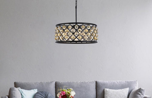 Elegant Furniture & Lighting - Madison 6 light Matte Black Chandelier Golden Teak (Smoky) Royal Cut Crystal - 1214D25MB-GT/RC veiw 1