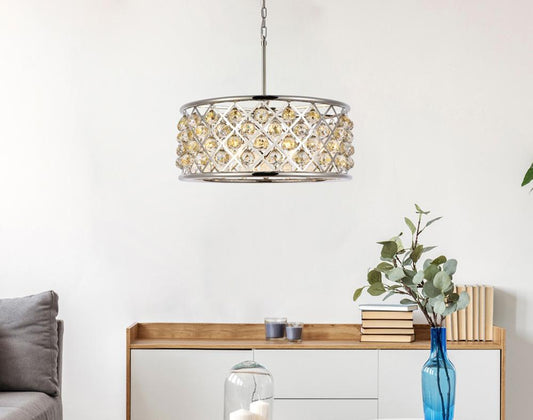 Elegant Furniture & Lighting - Madison 6 light polished Nickel Chandelier Golden Teak (Smoky) Royal Cut Crystal - 1214D25PN-GT/RC veiw 1
